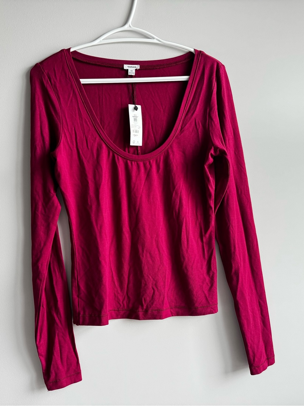Garage Scoop Neck Long Sleeve Top - Sour cherry